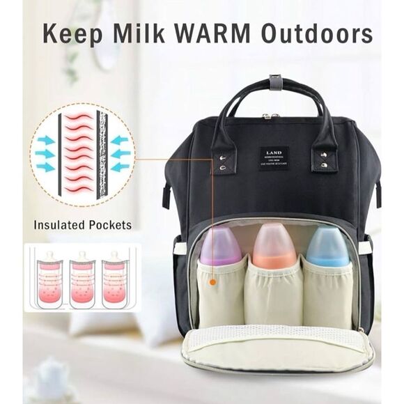 Land Baby Diaper Bag Large Capacity Mommy Backpack in Black- Exellent main image 11